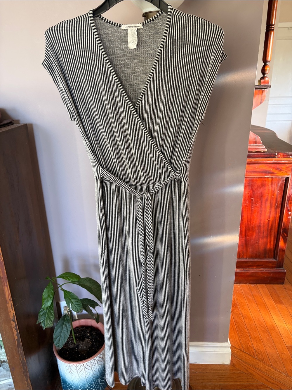 Caution To The Wind Black & White Striped Wrap Maxi Dress